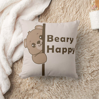 Beary Gelukkig Knuffelende Beer Doodle Kawaii Kuns Kussen
