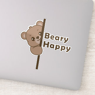 Beary Gelukkig Knuffelende Beer Doodle Kawaii Kuns Sticker