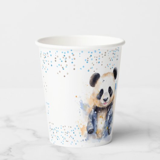 Beary Geweldige Boys Waterverf Panda Verjaardag Papieren Bekers (Achterkant)