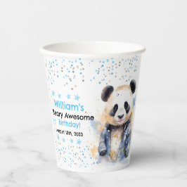 Beary Geweldige Boys Waterverf Panda Verjaardag Papieren Bekers