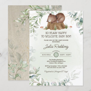 Beary Happy Woodland Forest Beer Boy Baby shower Kaart