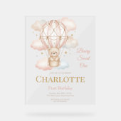 Beary  Hot Air Balloon 1st Birthday Invitation Acryl Bord (Voorkant)