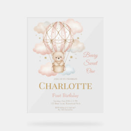 Beary  Hot Air Balloon 1st Birthday Invitation Acryl Bord