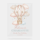 Beary  Hot Air Balloon 1st Birthday Welcome Acryl Bord (Voorkant)