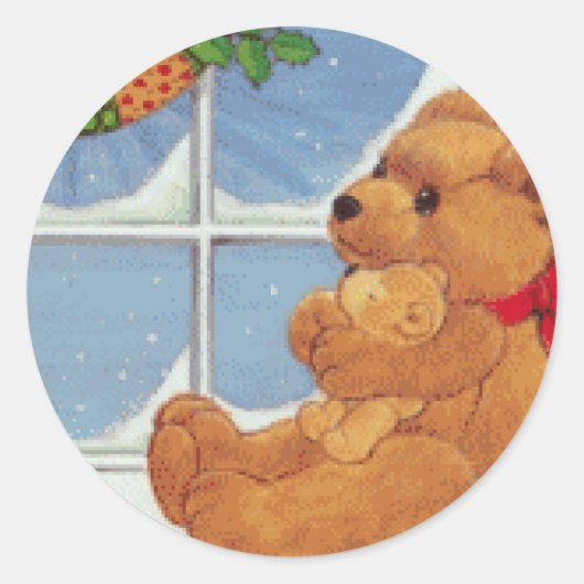 Beary kerst ronde sticker (Voorkant)