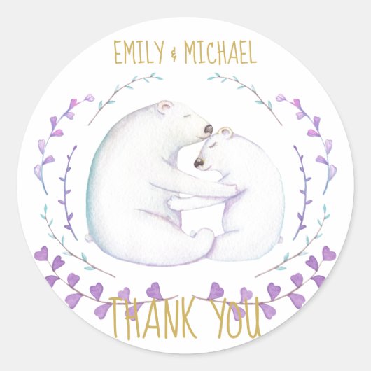 Beary Kerst Waterverf Dank u Favor Couples Ronde Sticker (Voorkant)