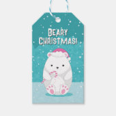 Beary Kerstpoar Beer Cute Cartoon Blauwgroen Blue Cadeaulabel (Voorkant)