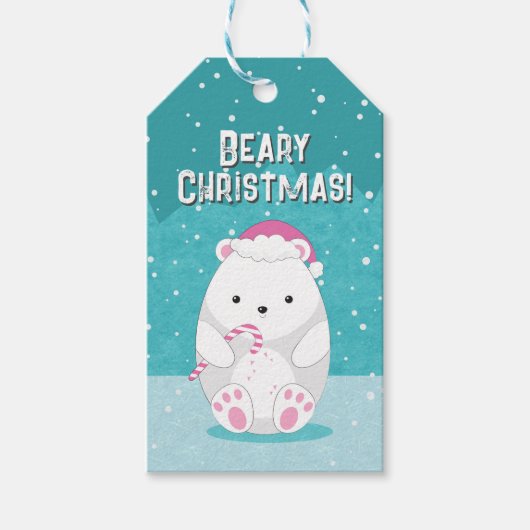 Beary Kerstpoar Beer Cute Cartoon Blauwgroen Blue Cadeaulabel (Voorkant)