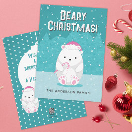 Beary Kerstpoar Beer Cute Cartoon Blauwgroen Blue Feestdagenkaart