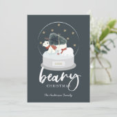 Beary Kerstpoar Beer Snow Wereldbol Holiday Card Kaart (Staand voorkant)