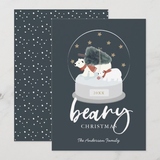 Beary Kerstpoar Beer Snow Wereldbol Holiday Card Kaart (Voorkant / Achterkant)