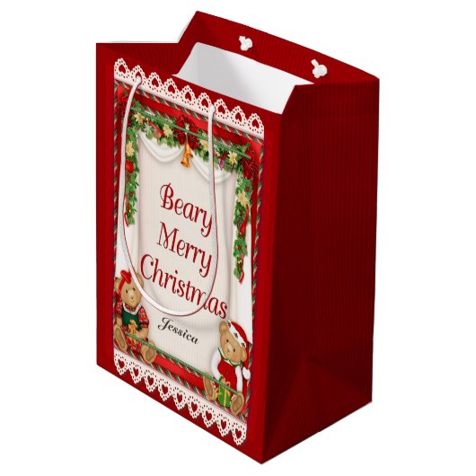 Beary Merry Christmas - Naam aanpassen Medium Cadeauzakje (Achterkant Gekanteld)