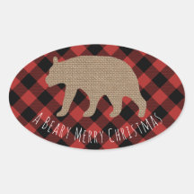 Beary Merry Christmas Plaid Burlap Beer