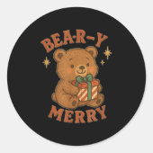 Beary Merry Cute Retro Christmas Bear Gift Box Vin Ronde Sticker (Voorkant)