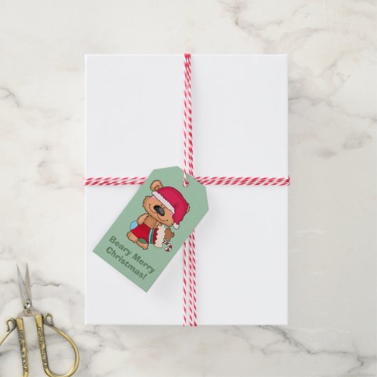Beary Merry kerst Cadeaulabel (Met Touw)
