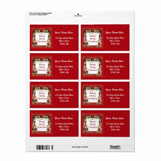 Beary Merry kerst Etiket (Full Sheet)