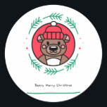Beary Merry kerst Ronde Sticker<br><div class="desc">Beary Merry kerst</div>