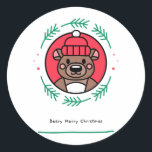 Beary Merry kerst Ronde Sticker<br><div class="desc">Beary Merry kerst</div>