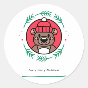 Beary Merry kerst Ronde Sticker