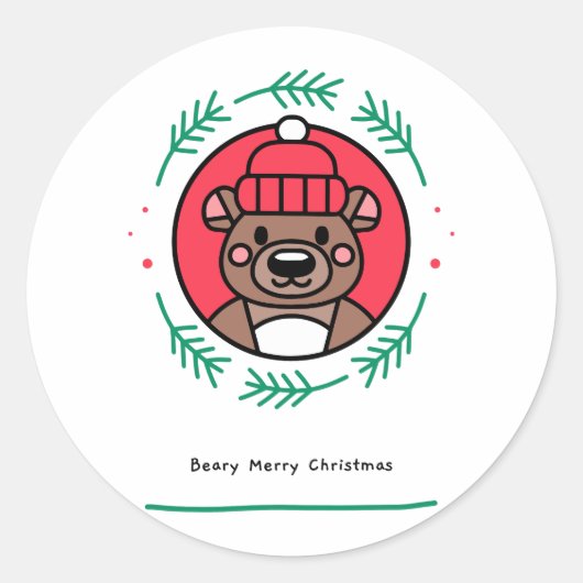 Beary Merry kerst Ronde Sticker (Voorkant)