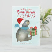 Beary Merry Kerstcute Beer Santa Hat Feestdagenkaart (Staand voorkant)