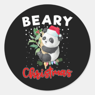 Beary Merry Kerstmis voor het Beer Panda Lovers Fu Ronde Sticker