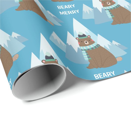 Beary Merry Mountain Kerstmis Cadeaupapier (Rol Hoek)