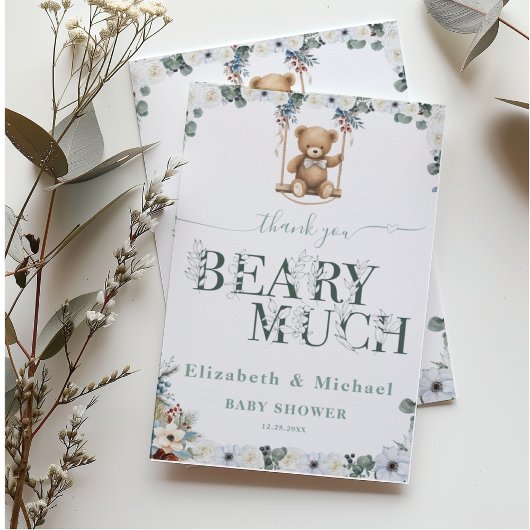 Beary Much Floral Sage Green Genderneutraal Bedankkaart