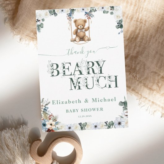 Beary Much Floral Sage Green Genderneutraal Bedankkaart