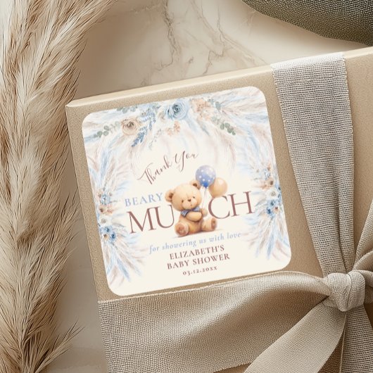 Beary Much Teddy Bear Baby Shower Thank You Vierkante Sticker