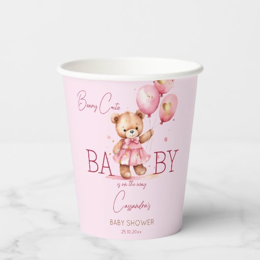 Beary schattig meisje teddy beer baby shower servi papieren bekers (Achterkant)