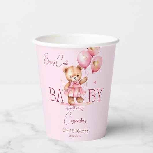 Beary schattig meisje teddy beer baby shower servi papieren bekers (Voorkant)
