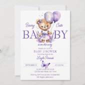 Beary schattig teddybeer paarse lavendel baby show kaart (Voorkant)