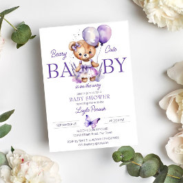 Beary schattig teddybeer paarse lavendel baby show kaart
