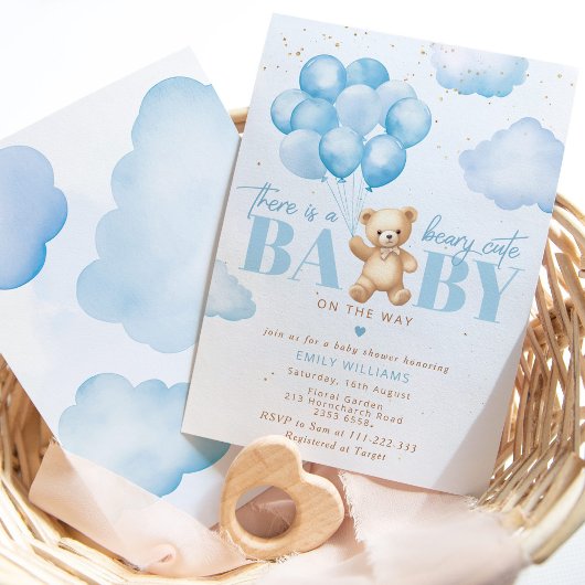 Beary schattige baby op de weg blauwe teddybeer ba kaart