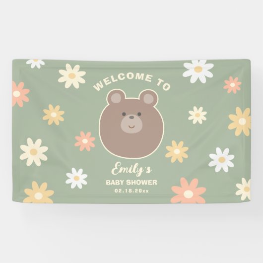 Beary Schattige Beer Cub Sage Groen Lente Baby sho Spandoek (Horizontaal)