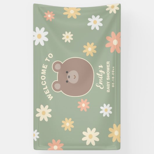 Beary Schattige Beer Cub Sage Groen Lente Baby sho Spandoek (Verticaal)
