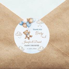 Beary Schattige Blauwe Baby Shower Ballonnen Teddy Ronde Sticker