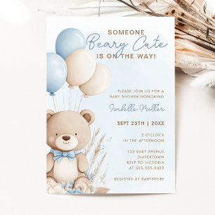 Beary Schattige Blue Balloon Teddy Bear Boy Baby s Kaart