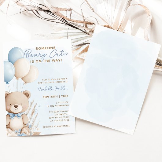 Beary Schattige Blue Balloon Teddy Bear Boy Baby s Kaart