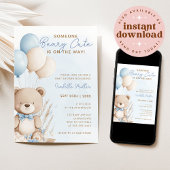 Beary Schattige Blue Balloon Teddy Bear Boy Baby s Kaart