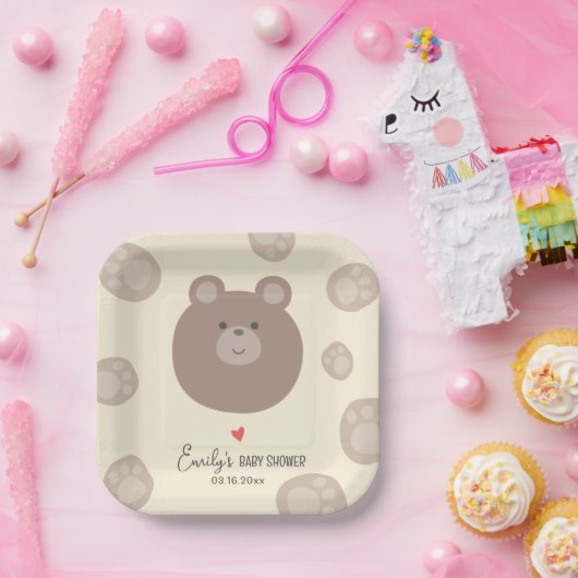 Beary Schattige Bruin Teddy Bear Cub Boy Baby show Papieren Bordje (Feest)