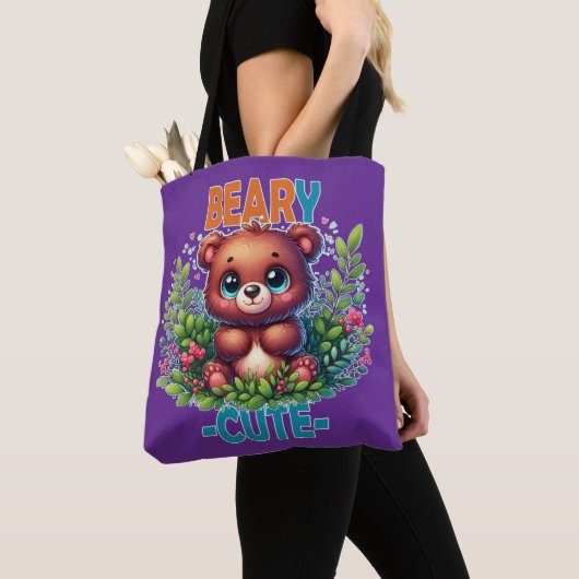 Beary Schattige. Teddy Bear cartoon glimlacht. Gra Tote Bag (Dichtbij)