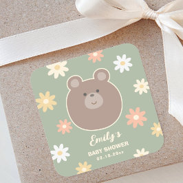 Beary Schattige Teddy Bear Spring Baby Boy Baby sh Vierkante Sticker