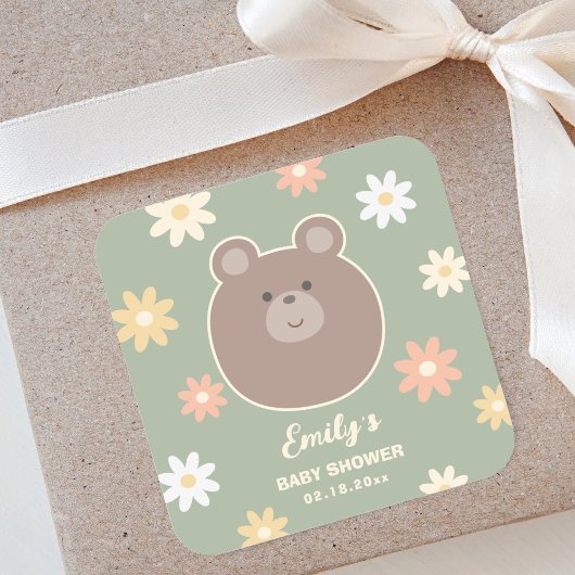 Beary Schattige Teddy Bear Spring Baby Boy Baby sh Vierkante Sticker