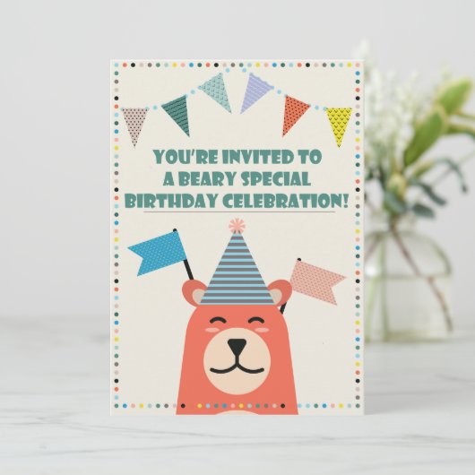 Beary Special Birthday Boy Invitation Kaart (Staand voorkant)