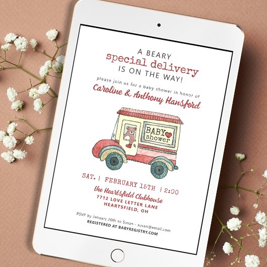 Beary Special Delivery Baby shower Kaart