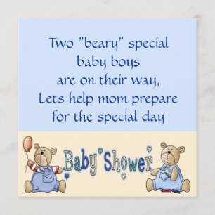 Beary Special Twin Boy Baby shower nodigt uit Kaart