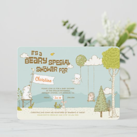 Beary speciale babyshower uitnodiging (Staand voorkant)