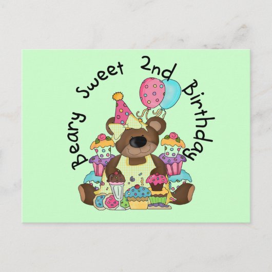 Beary Sweet 2e verjaardag T-shirts en geschenken Briefkaart (Voorkant)